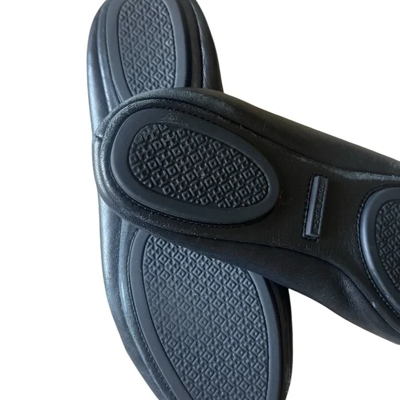 Tory Burch Minnie Travel Ballet Flats Black Leather 8.5 Logo Medallion - Picture 5 of 6
